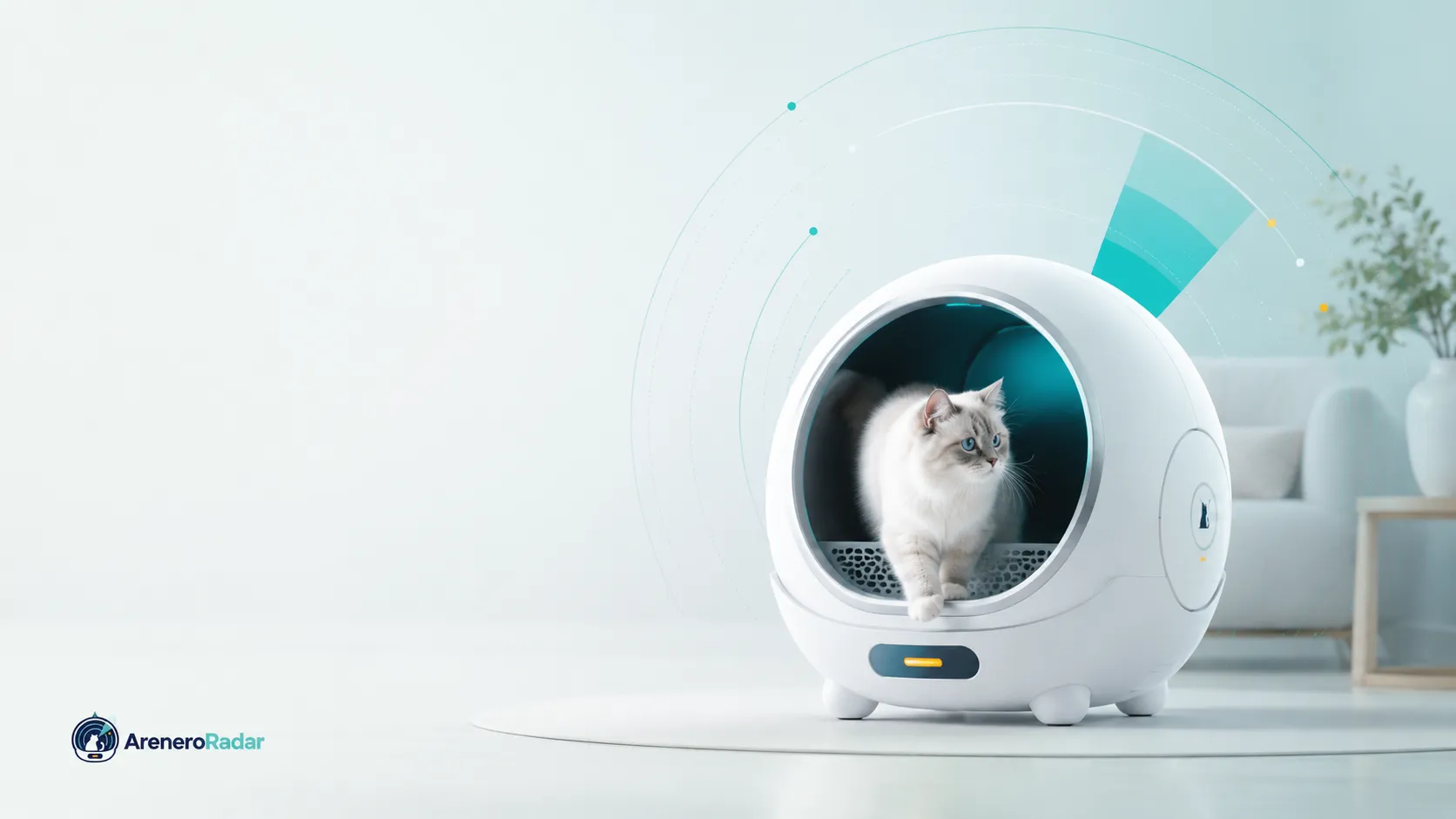 Gato en un arenero automático para gatos